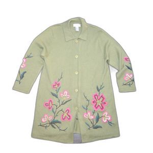 Victor Costa Occasion Vintage Wool Blend Embroidered Cardigan Sweater